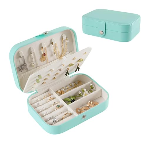 Image of Lazer Accessories Jewellery Organiser PU Leather Zipper Portable Storage Box Case with Dividers Container for Rings, Earrings, Necklace Home Organizer | Light Blue
