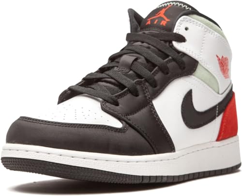Jordan Preschool Jordan 1 Mid PS 640734, White/Track Red-Black-Iglu, 4.5 Big Kid