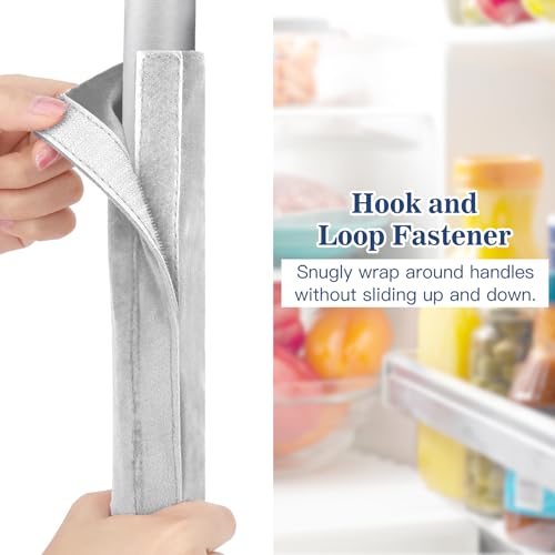 Image of Nuovoware Refrigerator Door Handle Covers, Kitchen Appliance Fridge Oven Microwave Dishwasher Door Cloth Antiskid Protector Gloves, Keep Off Fingerprints, Liquid, Oil Stain (Light Gray, 4 Pieces)