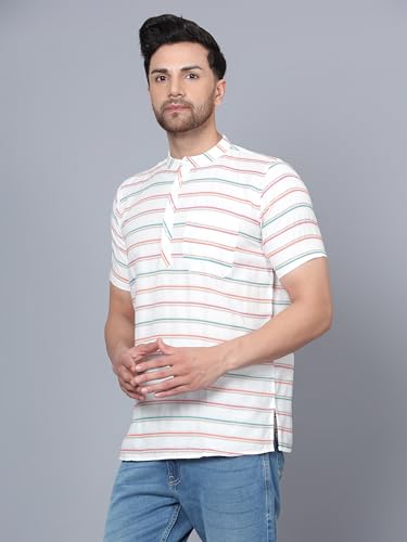 Image of LATEST CHIKAN Men's Cotton Regular Casual Strped Short Kurta Half Sleeves - (SK-LJ.DS.AS)