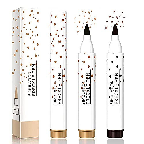 2 Colors Freckle Pen, Faux Freckles Pen Makeup, Natural Lifelike Pen Magic Freckle Color, Waterproof Dot Sopt Pen Beauty Marks Tint Makeup Tool for Sunkissed Makeup 2 Colors (Dark Brown+Light Brown)