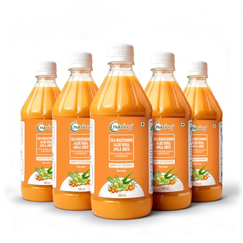 Image of Nutriorg Sea Buckthorn Juice with Aloe Vera & Amla - 2.5L | Rich in Omega 3, 6, 7 & 9, Vitamin C & Antioxidants | Supports Immunity, Gut Health, Skin Health & Overall Wellness | Natural Health Drink | No Added Sugar & Preservatives