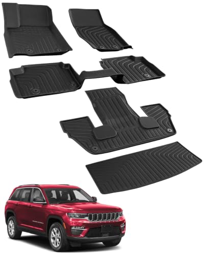 Image of Car Floor Mat for Jeep Grand Cherokee L 2021-2026 6-Seat w /o Center Console | TPE All Weather Easy-install Odorless Waterproof No Trim Non-slip Easy-clean Fits Laredo Limited Overland Summit Reserve