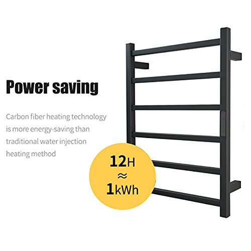 Toallero eléctrico de baño, Calentador de Toallas de Pared de 6 Barras con Temporizador y Control de Temperatura, radiador de Acero Inoxidable 304, 60 x 45 x 12 cm, Negro, con(Black-Plug In)