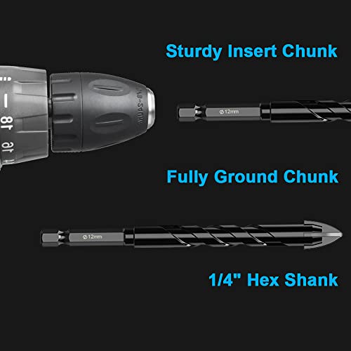 11Pcs Masonry Drill Bit For Pots Bottles Ceramic Tile Glass Brick Concrete Drill Bit 3/16 To 1/2 Inch Ceramic Drill Bits Set 1/4" Hex Shank Carbide Tips Concrete Drill Bit Set #TOP3