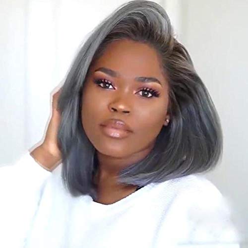 Naseily Hair Natural Mixed Blue and Gary Bob Wig Bob Synthetic Wigs for Black Women Gray Hair Wigs for Women Bob Hairstyles Gray Hair