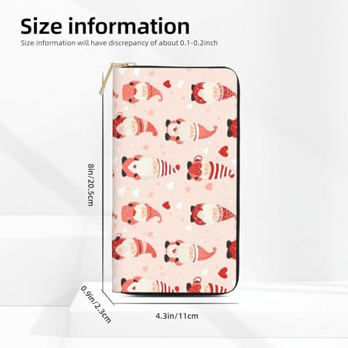 Leather Thin Slim Wallets for Women & Men - Cute Pink Gnome Print Card Wallet Holder with Zipper2
