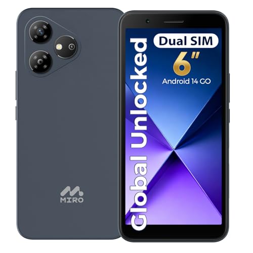 MIRO 4G Cell Phone - New Android 14 Go Edition Smartphone, 6" Display, 2GB+32GB (256GB Expandable), 3000mAh Battery, 5MP+2MP Camera, Dual SIM, 3.5mm Headphone Jack(Blue)