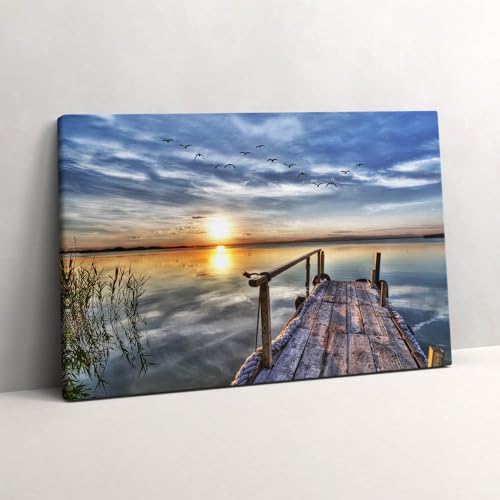 Tableau Photo sur Toile Anti-Reflet 60x40cm Paysage Coucher de Soleil Lac