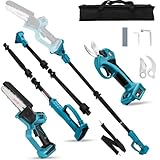 panthem 4 in 1 Akku Hochentaster 6 Zoll Mini Kettensäge baumsäge kompatibel mit Makita 18V, 45 mm Elektrische säge Gartenschere, Baumschere Astschere HandKettensäge Teleskop Astsäge (ohne Akku)