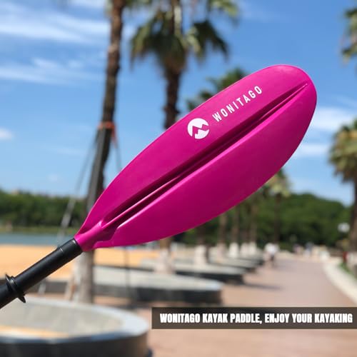 WONITAGO Kayak Paddles with Aluminum Shaft and Reinforced PP Blade, Floating Kayaking Oars, 2 Piece, 220 cm/86 in, Pink