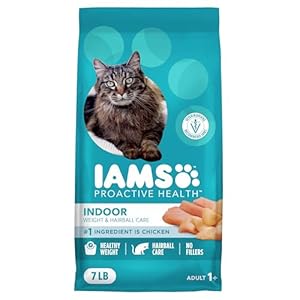 IAMS Proactive Health Indoor Weight Control & Hairball Care Adult Dry Cat Food, Chicken & Turkey Recipe, 7 lb. Bag