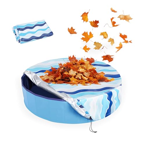 Ladadee Foldable Round Dog Swimming Pool Cover for 32/48/63 Collapsible Outdoor Tub PVC Coating Waterproof and UV Protection (S-32 * 8 inch Blue Stripes)