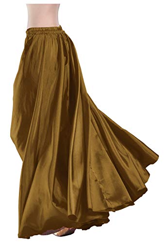 Women's 36" Long Gold Satin Full Circle Belly Dance Skirt Flamenco 360 Degree3