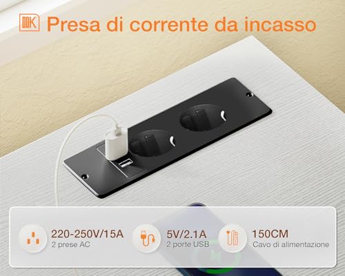 Scrivania Angolare con Cassetti, 174x100cm Scrivania Gaming a L con LED e Porta USB e Presa di Corrente, Scrivania per Ufficio con Ripiano, Scrivania ad Angolo per Computer, Bianca - Sedia gaming - Immagine 6