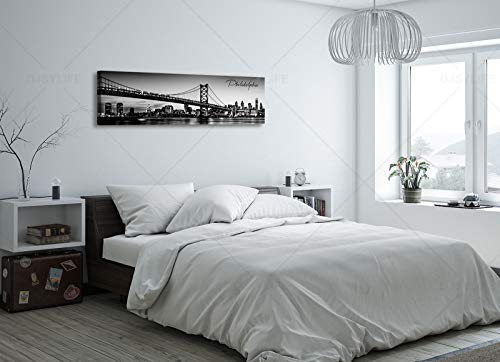 Image of DJSYLIFE Black and White Philadelphia Skyline City Wall Art 13.8 inchx47.3 inch | Gallery Wrapped Canvas with Durable Wood Frame, Waterproof Surface, Easy to Hang in Bedroom,Living Room or Home Office