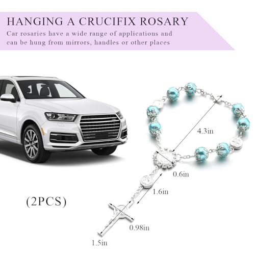 image for Ohleats Car Rosary for Rearview Mirror, Personalized Rear View Cross B