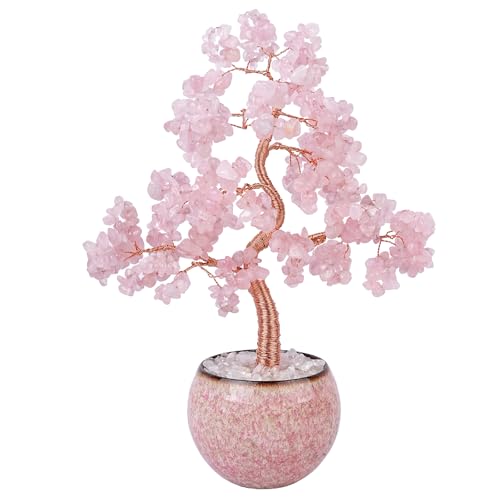Rose Quartz Crystal Tree of Life - Handmade Pink Gemstone Bo