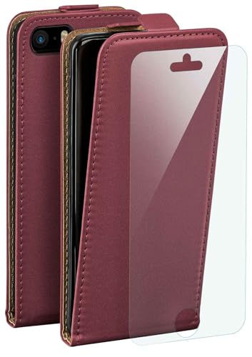 Etui à rabat iPhone SE moex avec film écran - Housse clapet protection intégrale rouge bordeaux
