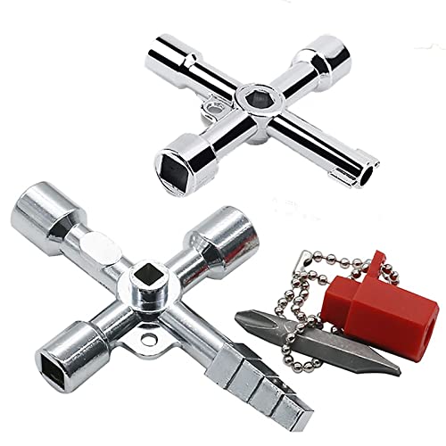 HUANGY 2 Pièces 4 Voies Clé Multifonction, Clé Utilitaire Multifonction, Clé en Croix Universelle, pour Clé Multifonction pour eau, électricité, Compteurs électriques, Radiateurs, Ascenseurs, etc