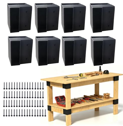 Workbench Bracket Kit 8Pcs 2 x 4 Heavy Duty Workbench Kit(Actual 1.5 x 3.5) 3-Way Right Angle Steel Corner Brackets with Screws for DIY Custom Work Bench Woodworking Tables Work Benches for Garage