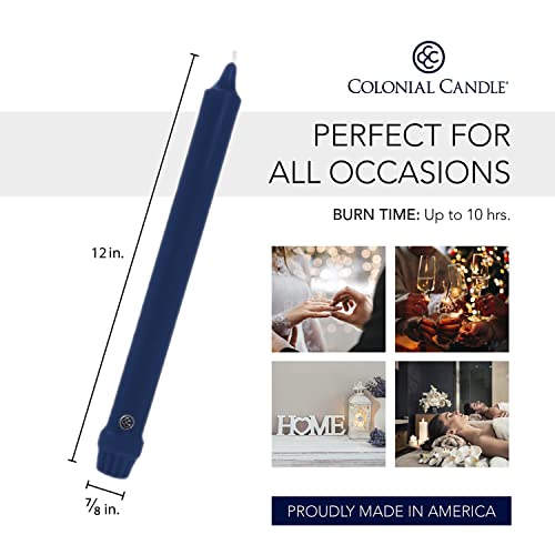 Image of Colonial Candle Unscented Taper Candle, Classic Collection, Indigo, 12 In, Pack of 12 - Up to 10 Hours Burn