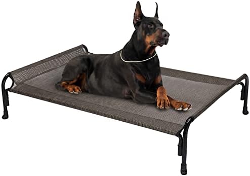 veehoo Cooling Elevated Dog Bed, Outdoor Raised Dog Cots Bed for Large Dogs, Chew Proof Standing Pet Bed with Washable Breathable Mesh, No-Slip Feet for Indoor Outdoor, Large, Black Silver