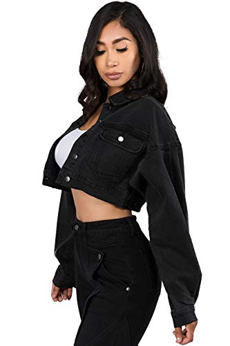 Twiin Sisters Women's Stretchy Button Down Long Sleeve Distressed Casual Crop Denim Jean Jackets for Women3