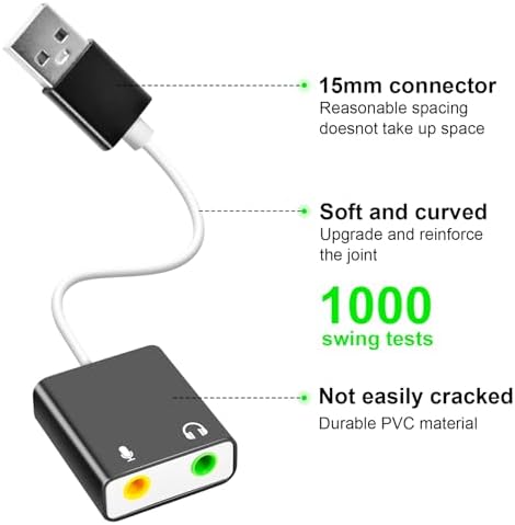 QAJOPFN USB Audio Adapter, External Sound Card for PC and Laptop,USB Microphone Adapter to 3.5mm(1/8 inch) for Headphone, Speaker and Microphone Jack, Plug and Play - 5