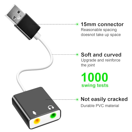 QAJOPFN Adaptador de áudio USB, placa de som externa para PC e laptop, adaptador de microfone USB pa