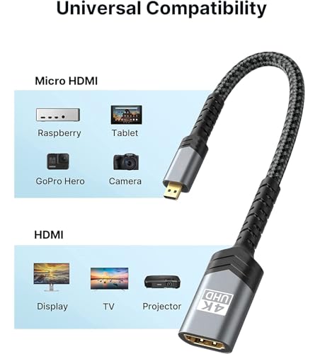 Image of 4K Micro HDMI Male to HDMI Female Adapter Converter Connector for Sony A6000, Raspberry Pi 4, GoPro Hero 7 and Other Sport Camera (Cable)