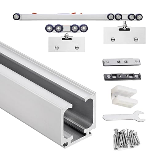 herrajes puertas correderas Riel para Puerta Corrediza de Alta Resistencia con Mecanismo de Cierre Suave, Kit para Puerta Corrediza de Armario, Juego Herrajes Puerta Vidrio(Silver,105in/267cm)