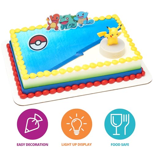 DecoSet® Pokémon Light Up Pikachu Cake Topper, 3 Piece Decoration Set, Birthday Decorations For All Size and Shape Cakes | For Birthday And Celebrations