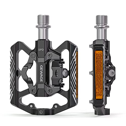 GEWAGE SPD Fahrradpedale, Doppelfunktion Flach- und SPD-Pedale mit Reflektor, aus 9/16 Zoll CrMo-Schaft für MTB-Räder, Rennräder und E-Bike (Schwarz) Cover