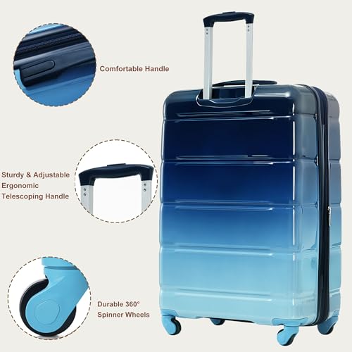 Image of Hardshell Luggage Sets, Lightweight Stripes Suitcases with Spinner Wheels, Navy 20
