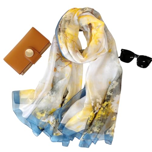 Image of Scarf Stole for Women - 185 x 135 cm Chiffon Scarf with Floral Print | Lightweight Scarf, Soft Stole for Women | Satin Feel Neck Scarf | Women Accessory