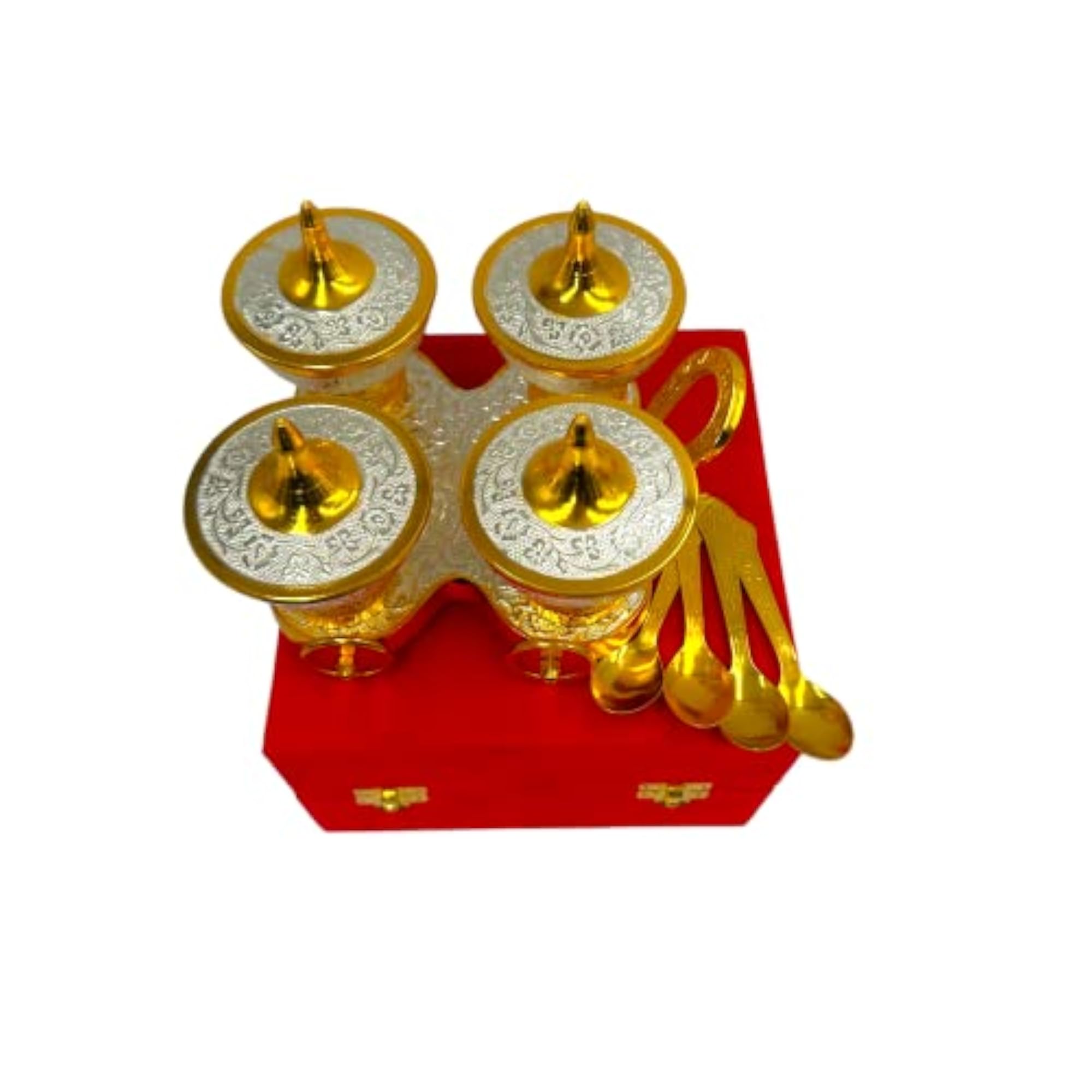 German Silver Gift Items for Marriage, Silver-Gold Plated Trolley Set