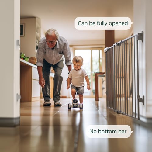 Babelio 31.5-55" No Bottom Bar Baby Gate Extra Wide, 2-in-1 Auto Close Dog Gate for The House, Stairs and Doorways, with Large Walk Thru Door, Grey
