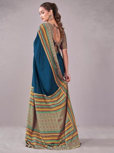 Image of Satrani Women's Crepe Printed Saree with Unstitched Blouse Piece