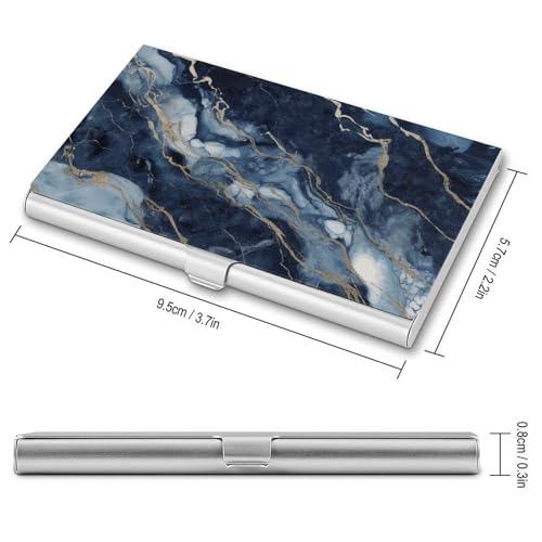 Metal Business Card Holder Ultra Slim - Marble Navy Blue Mixed Professional Aluminum Alloy Card Case with Magnetic Closure, Compact ID Credit Card Organizer Wallet for Men Women2