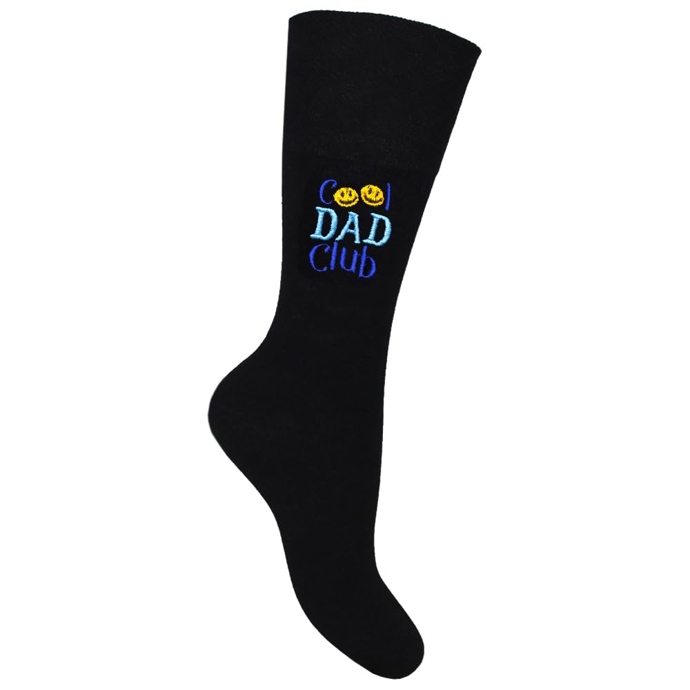 TeddyT's Men's Cool Dad Club Mens Socks (Black) (UK, Numeric, 11, 13, Regular, Regular, Blue Embroidery)