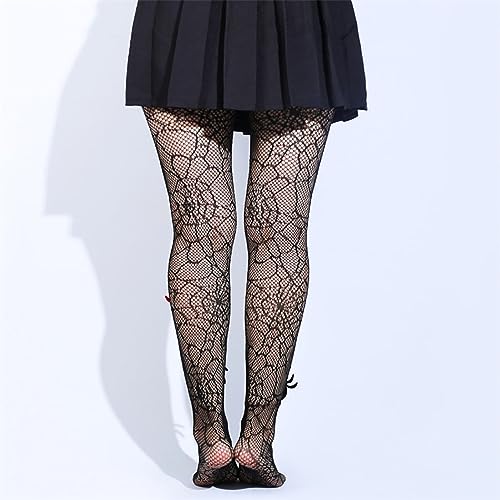 Image of CanB Skull Fishnet Stockings Sexy High Waist Tights Halloween Pumpkin Thigh High Pantyhose for Women
