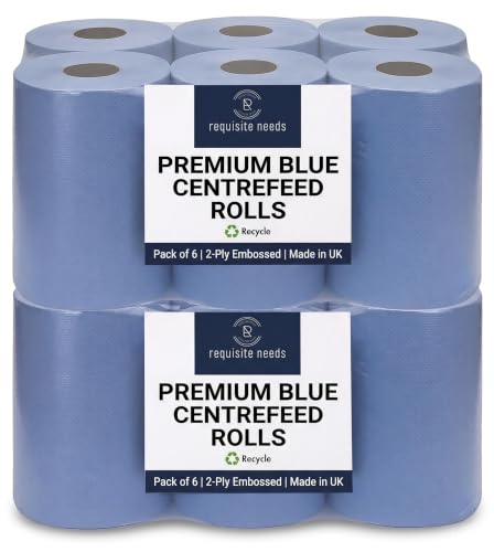 Requisite Needs 12 Rolls Blue CENTREFEED 2 PLY Paper Towels Hand Towel Tissue Premium Quality Wall Mounted Lockable Rolls 100m
