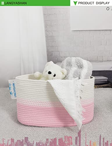 Langyashan Rectangular Woven Rope Basket Decorative Blanket Basket For Living Room Storage Or Nursery Laundry Basket Basket With Invisible Handles Laundry Hamper(Pink Invisible Handle) #TOP6