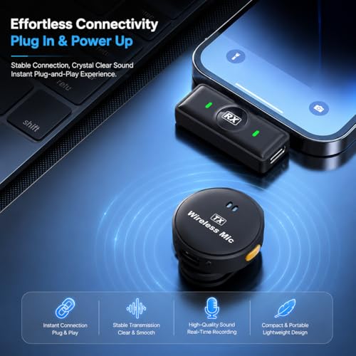 Image of Futopia Wireless Rechargeable Microphone with Charging Case 300mAh, Noise Cancellation Mic, Clip-On Collar, 3Hr Playtime, 20m Range Perfect for YouTube, Podcast, Vlogging, Streaming & Video Recording