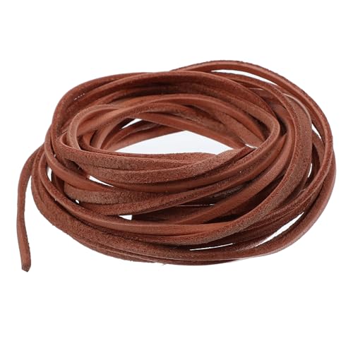 Nogeqi Lederband für Ketten 3mm x 5 m Lederriemen Meterware Echtes Leder Braun Lederbänder Ketten Basteln Lederschnur Flach Lederschnürsenkel für DIY Halskette Armband Schmuck