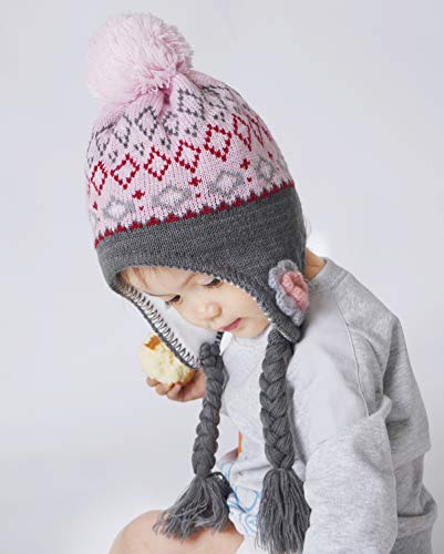 Home Prefer Toddler Girls Hats With Soft Fleece Lining Crochet Flowers Earflaps Hat Pink Peruvian Hat M #TOP6