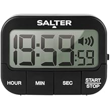 Salter Kitchen Digital Display Count up or Countdown Timer, Adjustable Loud Beeper, Large Start/Stop Button, Memory Function, Magnetic or Self Standing-Black, Plastic