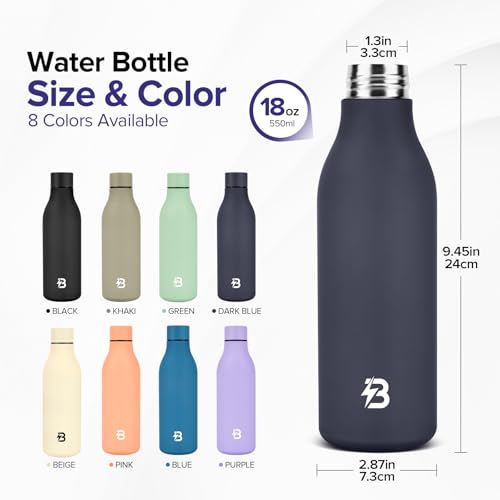 Image of Insulated Metal Water Bottle, 18 oz Stainless Steel Leak-Proof Gym Water Bottle with Lid for Men Women (Dark Blue)