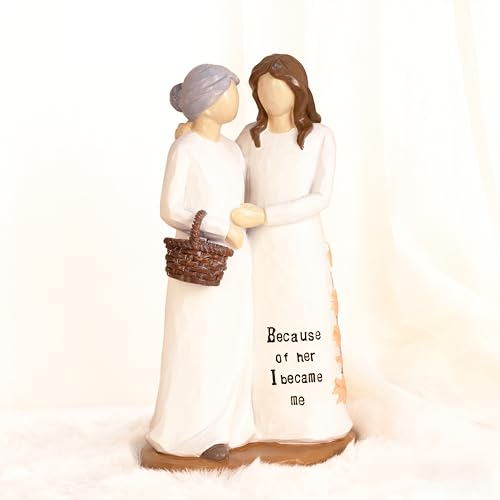 Dekismeos Grandma and Granddaughter Standing Figurine Resin Decorative Statue with Engraved Message Base
